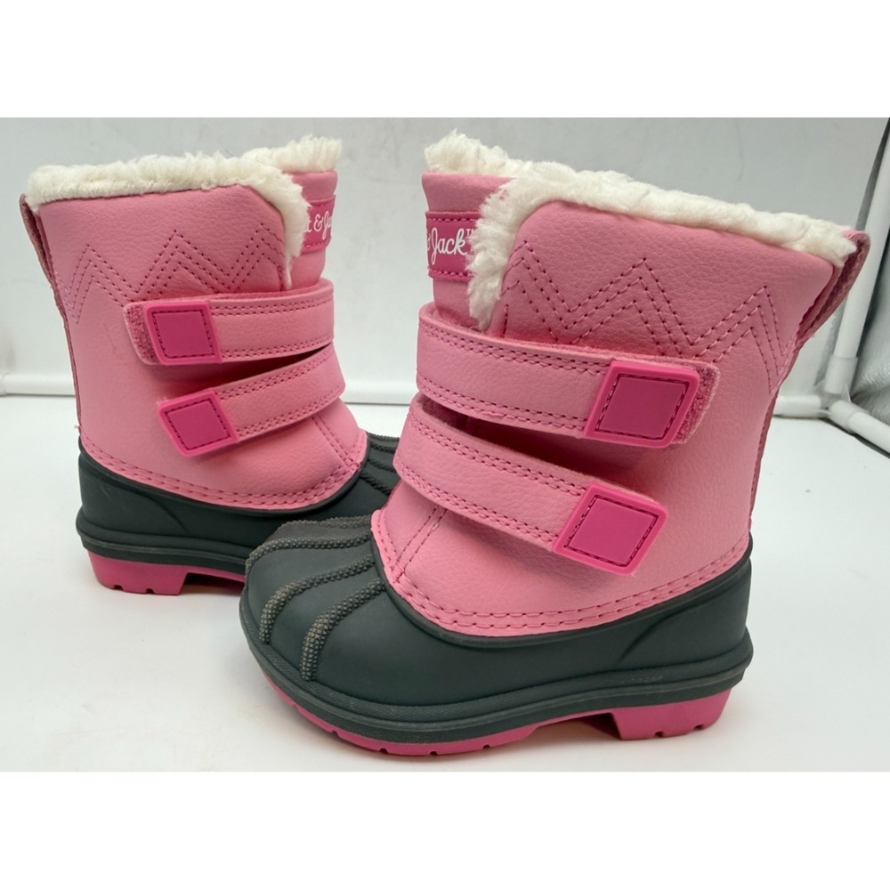 Cat & Jack Pink Grey Faux Fur Trim Winter Cute Snow Boots Toddler Girl's Size 5 - Picture 3 of 13